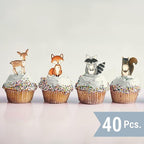 Forest Critters Painted Wooden Animal Cutout Shapes (5 Cupcake Sets (bundle of 40))