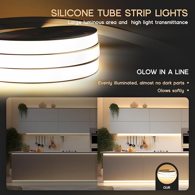 LED Strip Lights Warm White 3000K,32.8ft 110-120V Neon Rope Lights,Flexible Silicone Outdoor Waterproof Neon Strip Lights for Bedroom,Mirror,Kitchen Cabinet, Living Room,Halloween Decor
