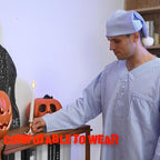 Toulite 4 Pcs Men's Pajama Set Includes Men's Nightshirt Night Sleeping Cap Candle Holder and Candle for Halloween Christmas(Medium)