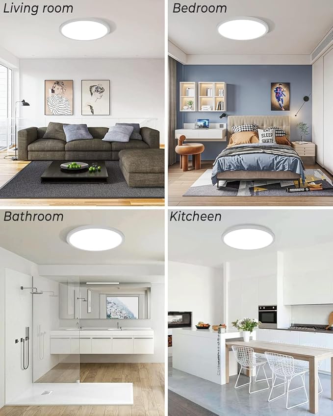 zemty 4Pack 16.5 Inch LED Ceiling Light Flush Mount, 36W 4200lm Super Slim Flush Mount Ceiling Light Fixtures, 3000K/4500K/6000K Selectable Ceiling Lamp for Bedroom Kitchen Living Room (White)