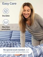 Extra Deep Full Sheet Set - 6 Piece Breathable and Cooling Sheets - Hotel Luxury Bed Sheets Set - Easy Fit - Soft, Wrinkle Free and Comfy Sheets Set - Blue Striped Sheet Set with Extra Deep Pockets