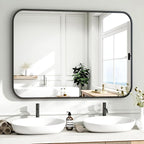 HARRITPURE Rectangular Bathroom Mirror 40''x30'' Black Bathroom Wall Mirror Aluminum Frame Wall-Mounted Mirrors for Entryway Bedroom Living Room