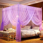 4 Corners Princess Bed Curtain Canopy Canopies for Girls Boys Adults Bed Gift (Twin, Purple)