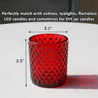 Woho Red Votive Candle Holders Bulk Set of 12, Glass Tea Lights Candle Holder for Wedding Table Centerpiece, Studded Diamond Tealight Candle Holder for Christmas Party Holiday Home Decor