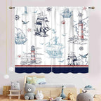 Nautical Curtains, Vintage Marine Coastal Sailboat Compass Anchor Ocean Beach Lighthouse Watercolor Blue Decorative Drapes for Bedroom Living Room Kitchen Bathroom Window 2 Panels, 84"x63" Inch
