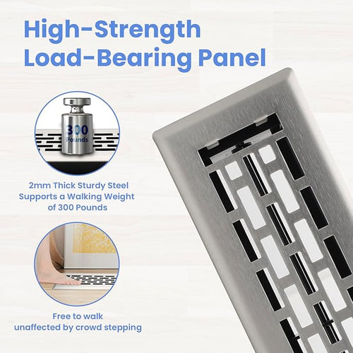 2x10 Inches Heavy Duty Walkable Floor Register - Easy Adjust Air Supply Lever Decorative Floor Vent Covers - Boston Design Vent Covers for Home - Satin Nickel