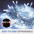 Christmas String Lights,33FT 100 LEDs White Chritsmas Tree Lights Indoor Connectable String Light Clear Wire 8 Modes Plug in for Room Tree Wedding Decoration