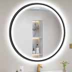 S'bagno 24'' Round Black LED Mirror for Bathroom with Frontlit & Backlit, Metal Frame, Anti-Fog, Stepless Dimmable, 3 Colors Temperature Vanity Mirror