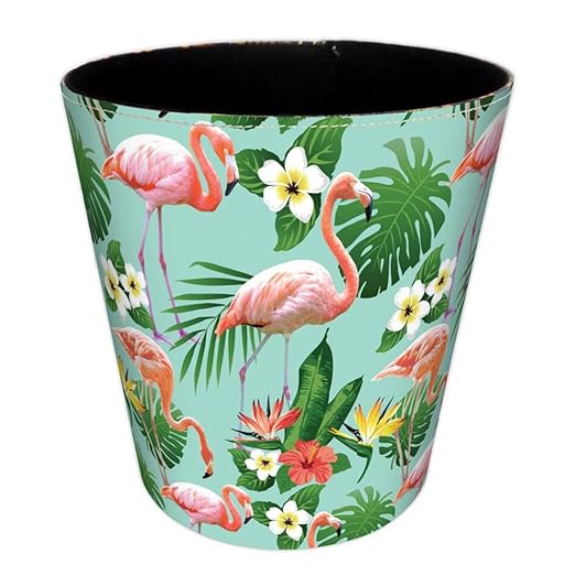 10L/2.64 Gallon Trash Can, Decorative Waste Basket, PU Leather Waste Paper Basket, Waterproof Garbage Can for Bathroom, Bedroom, Office, Kitchen and Living Room - Flamingo-1