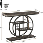 Tribesigns 41.3" Console Table, Industrial 4-Tier Sofa Table Entryway Table with Circle Base, Narrow Wood Accent Tables with Storage Shelves for Living Room, Hallway, Foyer, Charcoal Black