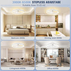 VOLISUN Low Profile Ceiling Fans with Lights and Remote, 19.7in Flush Mount Ceiling Fans with Light, 3000K-6500K Dimmable Fandelier LED Fan Light, White Bladeless Ceiling Fans with Lights for Bedroom
