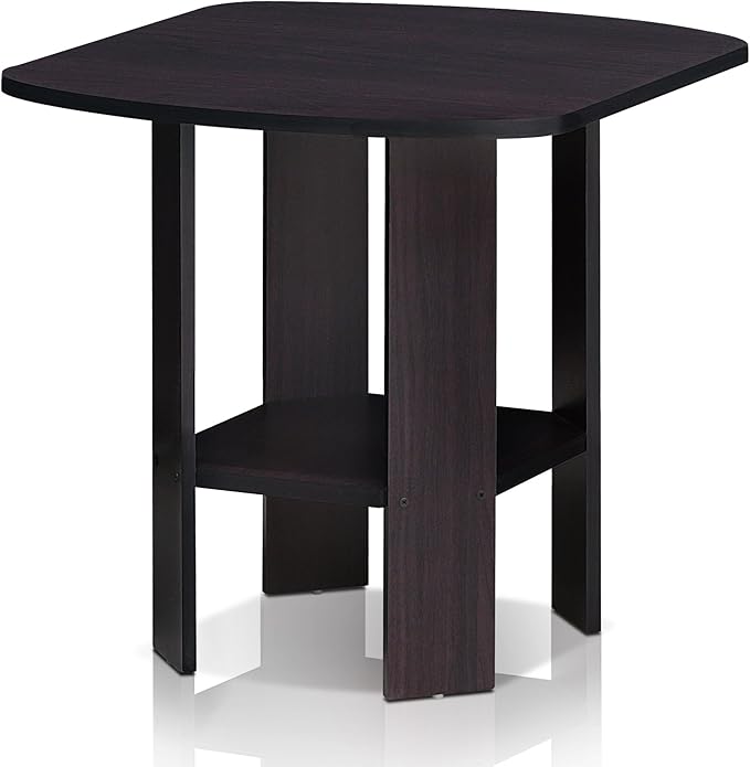 Furinno SIMPLE DESIGN Side Table, 2-Tier End Table, Open Shelves Night Stand, Bedside Table, for Living Room, Bedroom, Dark Walnut