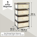 Juvale 4-Tier Dresser for Bedroom - 16.5 in L x 13 in W x 33 in H, Beige, Metal & Fabric - Freestanding Closet Organizer with Fabric Storage Drawers - Narrow Dresser & Cabinet with Drawers