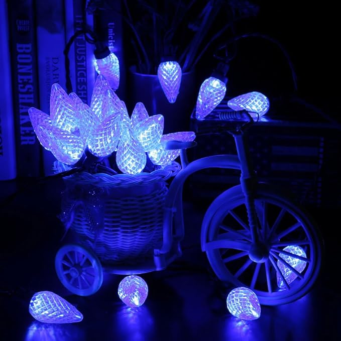 Brizled Blue Christmas Lights, 16ft 25 LED C9 Connectable, 120V UL Certified Outdoor Indoor Xmas Tree Roof Patio Porch Party Holiday Decor