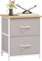 Somdot Nightstand with 2 Drawers, Bedside Table Small Dresser with Removable Fabric Bins for Bedroom Nursery Closet Living Room - Sturdy Steel Frame, Wood Top, Pull Handle - Ash Grey