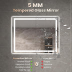 24"X36" LED Bathroom Mirror with Front Lights and Backlit, Anti-Fog, Dimmable, Shatter-Proof Tempered Glass, Lighted Bathroom Vanity Mirror for Wall with 3 Colors, Memory Function