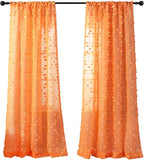 MYSKY HOME Pom Pom Orange Sheer Curtains for Bedroom Girls Room Curtains for Nursery Kids Light Filtering Boho Window Drapes, Rod Pocket, 52 x 95 Inches, 2 Panels