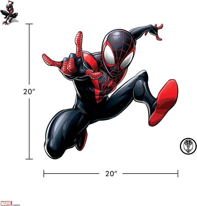 Wall Palz Marvel Miles Morales Wall Decal - Marvel Wall Stickers with 3D Augmented Reality Interaction - 21" Spider-Man Peel and Stick Bedroom Decor
