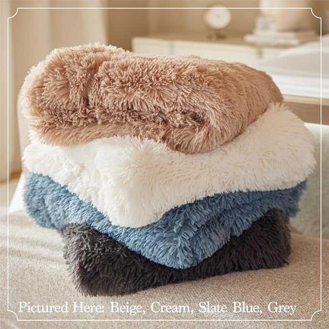 The Connecticut Home Co Throw Blanket Soft Fluffy Room Decor, Cozy Warm Throws for Bed, Couch, Gifts for Women, Bedroom Cute Aesthetic Blankets Shag and Sherpa, 65x50, Purple