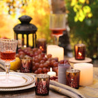 Volens Burgundy Votive Candle Holders Set of 12, Speckles Mercury Glass Tealight Candle Holder Bulk for Table Wedding Centerpiece, Burgundy and Gold Themed Party Decorative & Home Decor