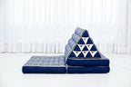 Leewadee - Comfortable Japanese Floor Mattress - Thai Floor Bed with Triangle Cushion - Futon Mattress - Thai Massage Mat, 67 x 21 inches, Blue White, Kapok Filling