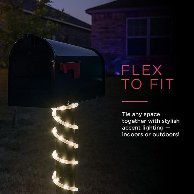 UltraPro LED Rope Lights, 16ft Classic Clear Rope, Warm White Light 3000K, Indoor/Outdoor, Flexible, Linkable, Durable, Rope Lights Outdoor, 54503