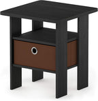 Furinno ANDREY Side Table, End Table, Night Stand with Open Shelves and Storage Bin, Bedside Table, for Living Room, Bedroom, Americano