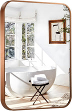 22"x30" Brushed Bronze Bathroom Mirror for Wall, Rounded Rectangle Mirror with Brown Metal Frame Hanging for Bathroom Entryway Vanity,Living Room,Bedroom,Vertical or Horizontal