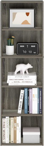 Furinno LUDER Book Shelf, 5-Tier Bookshelf, Bookcase, 9.4" x 15.8" x 52", for Living Room, Bedroom, Home Office, French Oak