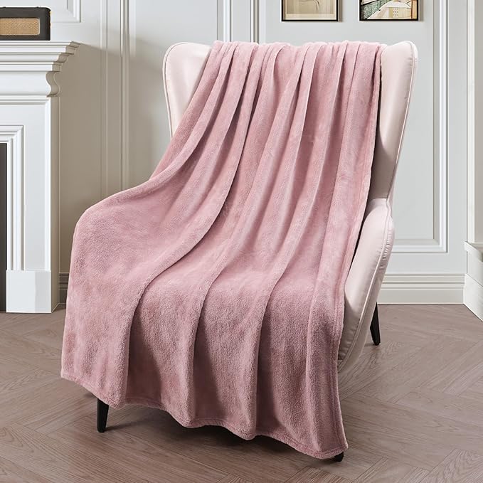Exclusivo Mezcla Fleece Throw Blanket for Couch, Sofa, 300GSM Super Soft and Warm Blankets, Dusty Pink Throw All Season Use, Cozy, Plush, Lightweight, 50x60 Inches
