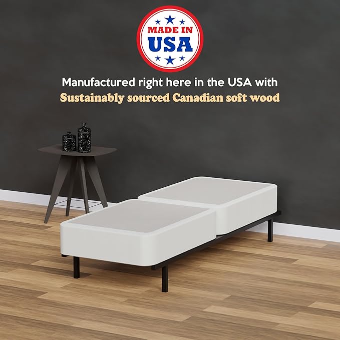 Nutan, 8-Inch Sturdy Split Box Spring for Mattress Support-Durable and Fully Assembled, Natural Wood Foundation for Twin, White