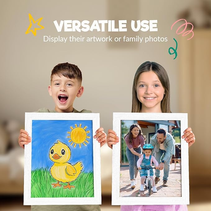 Zenacolor Kids Artwork Frames Changeable - Front-Opening to Display & Store 100 pcs - Set of 3 Kids Art Frame Includes Wall Hooks & Stand - 8.5x11cm - White