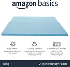 Amazon Basics King Mattress Topper, Cooling Gel-Infused, CertiPUR-US Certified, 2 Inches, Blue