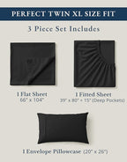 LANE LINEN 100% Organic Cotton Bed Sheets Extra Long Twin, Soft & Comfy Fully Elasticized Percale Perfect for Hospital Bed & Dorm Room, Low Pilling Machine Washable Twin XL Sheet- Black