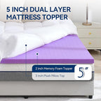 BDEUS Dual Layer 5 Inch Memory Foam Mattress Topper King Size, 2 Inch Gel Memory Foam Plus 3 Inch 1450 GSM Down Alternative Quilted Pillow Top Mattress Pad Cover,White