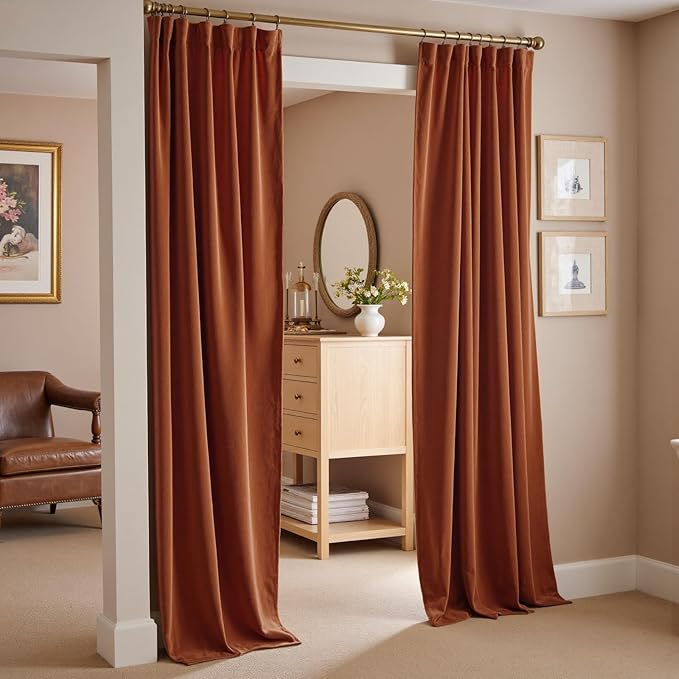 Lazzzy Velvet Blackout Curtains Thermal Insulated Room Window Drapes Super Soft Luxury Curtains for Living Room Bedroom Rod Pocket 2 Panels, Burnt Orange, 52" W x 108" L