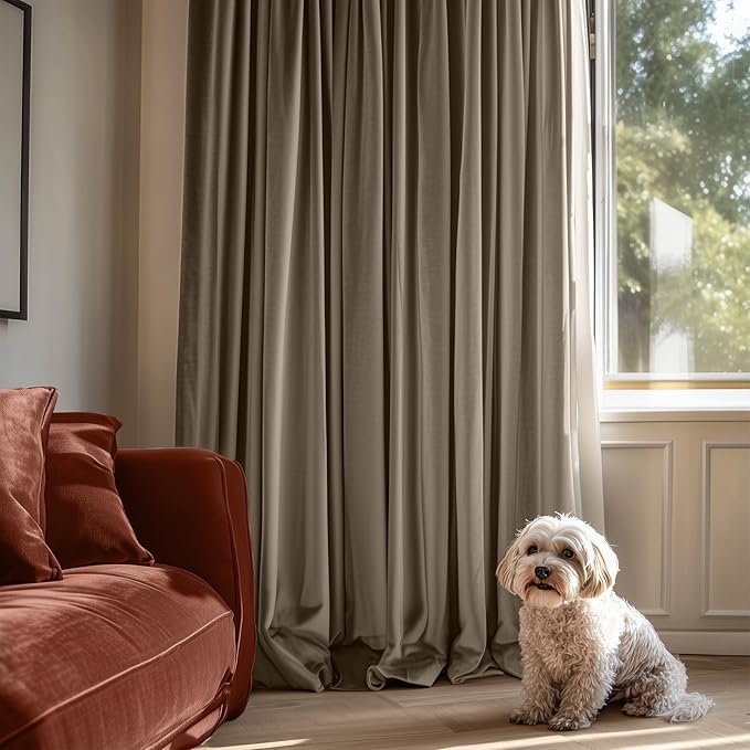 Lazzzy Velvet Blackout Curtains Thermal Insulated Room Window Drapes Super Soft Luxury Curtains for Living Room Bedroom Rod Pocket 2 Panels, Light Taupe, 52" W x 108" L