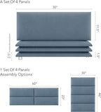 Vänt Upholstered Wall Panels - Queen/Full Size Wall Mounted Headboards - Micro Suede Blue - Set of 4 Panels (Each Individual Panel 30"x11.5")