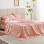 Love's cabin Satin King Sheet Sets - 4 Piece Coral Silky Sheets King Size Bed Set with Deep Pocket, Luxury Silk Feel King Size Satin Sheet Set (1 Flat Sheet,1 Fitted Sheet,2 Pillow Cases)