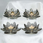 Lotus Black Crystal Tea Candle Holder Crystal Wishing Tealight Candlestick Stand Exquisite Desktop Decoration Holiday Celebration Wedding Restaurant Party Atmosphere Decoration (4 Pcs, Dark Grey)