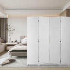Room Divider Wood Screen Wood Mesh Woven Design Room Divider Folding Portable Partition Screen for Home Office (4 Panel, White)