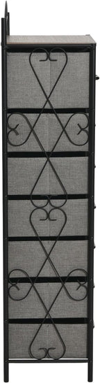 Household Essentials Victoria Dresser Tower Storage Organizer with 8 Drawers Black Metal Frame and Ashwood Rustic Wood Grain Top