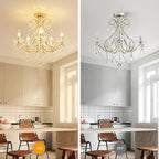 WUZUPS 5-Light Crystal Candle Chandelier Flushmount Ceiling Light Modern Lighting Fixture for Bedroom Hallway Bar Kitchen Bathroom, H 20.9" W 22", E12 Base, Brushed Nickel
