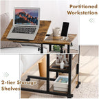 Hadulcet Adjustable C Table with Charging Station, Tiltable Desk C Shaped End Table for Couch, Over Bed Table with Wheels Adjustable Height, Hospital Table Laptop Stand Drawing Desk, Rustic Brown