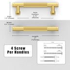 10 Pack Brushed Gold Knurled Cabinet Pulls 3.75 Inch(96mm) Kitchen Cabinet Handles Solid Zinc Alloy Cabinet Hardware Drawer Pulls