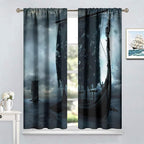 Viking Ship Curtains, Night Scene with Black Vikings Dragon Ship Sailing, Vintage Ancient Scandinavian Nautical Print Blackout Window Drapes for Boys Bedroom Living Room 84x84in
