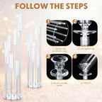 Vesici 2 Pcs 8 Arm Acrylic Candelabra Centerpieces for Tables 49.6 x 11 Inch Candlesticks Holder Clear Acrylic Candle Holder for Wedding Ceremony Floor Home Dinner Party, Fit 0.8" LED Candle