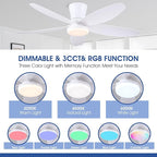Flush Mount RGB Ceiling Fans with Lights-48 Low Profile Ceiling Fan with Light and Remote/APP Control,DC Reversible,LED Dimmable Ceiling Fans for Bedroom,Indoor/Outdoor Patio Use(White)