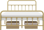 Yaheetech Classic Metal Platform Bed Frame Mattress Foundation with Victorian Style Iron-Art Headboard/Footboard/Under Bed Storage/No Box Spring Needed/Queen Size Antique Gold