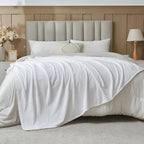 NEWCOSPLAY Super Soft Queen Blanket White Premium Silky Flannel Fleece Leaves Pattern Lightweight Bed Blanket All Season Use (White, Queen(90"x90"))
